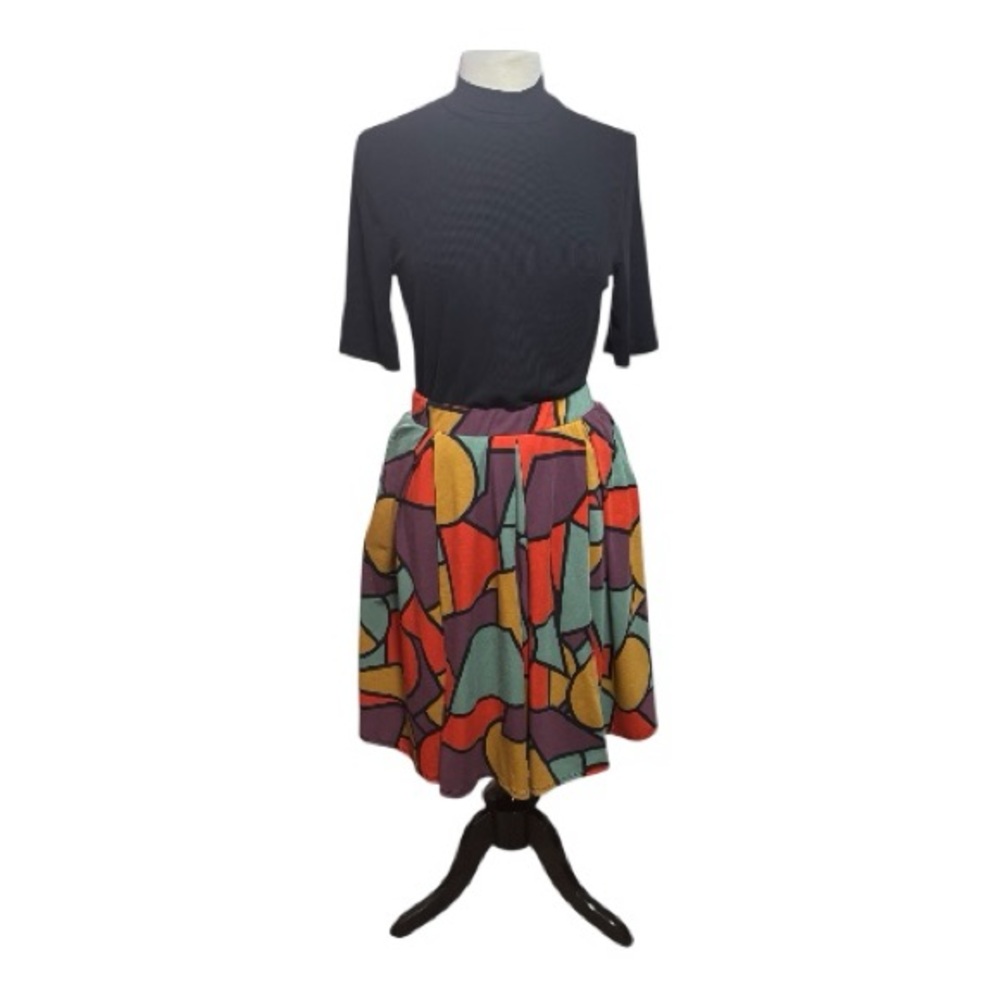 LuLaRoe Multicolor Bohemian Abstract Skater Skirt With Pockets Size L